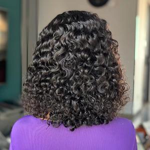 Peluca de Cabello Humano con Frente de Encaje, Estilo Bob Corto Rizado con Nudos Profundos, Alta Definición, Sin Pegamento, Color Negro - Product Image 2