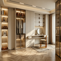 Armoire intégrée moderne avec coiffeuse, porte en verre sur mesure, dressing, bureau de toilette combiné, meuble de rangement pour chambre à coucher