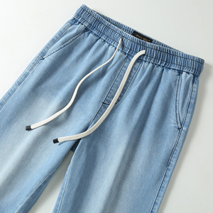 Pantaloni Sportivi da Uomo in Cotone 100% Blu Chiaro, Leggeri, di Alta Qualità, con Elastico e Lacci, Effetto Stonewashed, Gamba Affusolata, Vestibilità Slim - Product Image 4