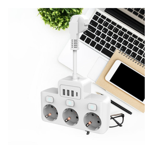 Power Strip Extension EU Socket Multi <b>Plug</b> Extension Socket 3 Outlets <b>with</b> 3 USB 1 TYPE-C and Independent Control Button <b>Switch</b> - Product Image 4