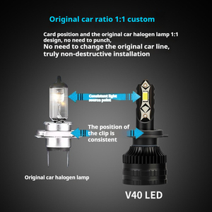 Ampoules de phare de voiture LED H4 H7 9005 H4 étanches en état neuf, en aluminium V40, puces CSP 3570, 9-50V, 4200LM - Product Image 3