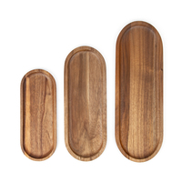 Plateaux de service en bois d'acacia, lot de 3, rectangulaires, ovales et ronds, pour charcuterie, fromage, pain, fruits, sauces, sushi