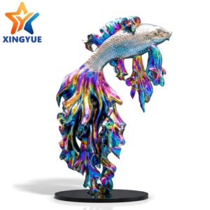 Scultura di Pesce Koi in Acciaio Inossidabile Iridescente Elettroplaccato per Decorazione di Hotel, Atrio Commerciale, Interni ed Esterni - Product Image 1