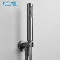 Système de douche mural Momali Watermark en laiton massif finition brossée, ensemble de douche encastré avec plaque arrière, robinets de bain et de douche