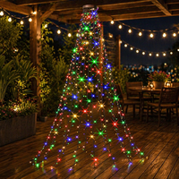 Lampu Pohon Natal TSINYE 200/280/300LED, Lampu Puncak Pohon Berubah Warna Model Air Terjun dengan Remote Control USB RGB Warna Putih Hangat