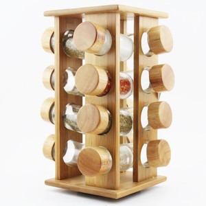 Bamboo <b>Spice</b> <b>Rack</b> With Glass Bottles Wooden Lids Rotatable Swivel Design Moisture Proof Storage <b>For</b> Kitchen Seasoning <b>Jar</b> - Product Image 4