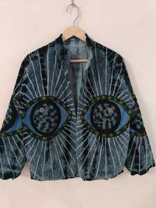 Veste en velours Suzani avec broderie oculaire et teinture nouée à la main, motif œil maléfique, pour l'hiver, style kimono - Product Image 5