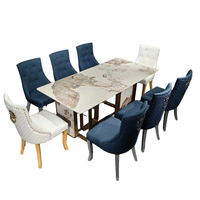 Table rectangulaire en marbre de qualité supérieure pour villa européenne, en pierre frittée, pour 8 personnes, en acier inoxydable, mobilier de gros
