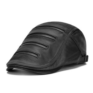 New Design Zipper Ivy <b>Hat</b> Genuine Leather Casual Cap Men Winter Outdoor Warm <b>Hat</b> - Product Image 6