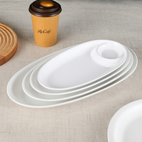 Assiette à dîner divisée en mélamine de 10 pouces avec logo personnalisé, avec des plats à sauce, forme ovale, pour les boulettes, les collations, pour les restaurants, les hôtels, l'usage familial
