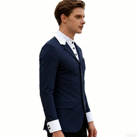 Veste d'équitation bleu marine pour homme, coupe ajustée, col blanc, pour concours d'équitation, dressage et saut d'obstacles, vente en gros