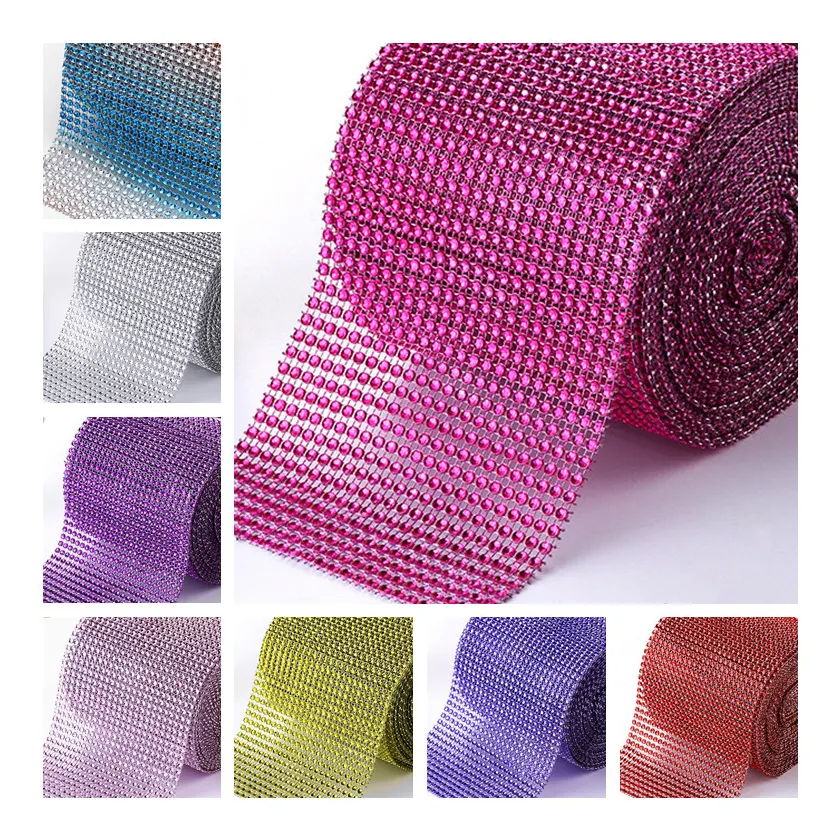 Rhinestone Elastic Style Mesh Trimming Cores Malha AB Cristal 24 Linhas Resina Rhinestone Folha Atacado Para Jóias