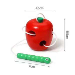 2023 몬테소리 교육 보조 웜 먹는 사과 스레딩 장난감 몬테소리 일상 생활 손 눈 조정 훈련 문자열 장난감