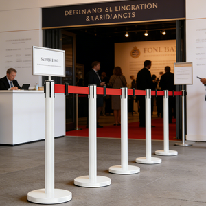 מחסום נייד מפלדת אל-חלד נשלף עם לוגו בהתאמה אישית, בסיס אדום כבד, לבקרת קהל לאבטחת שדות תעופה - Product Image 4