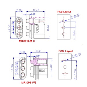 Conector Vertical de 3 Pines para Montaje en PCB Amass MR30PB-F/MR30PB-M, 35A para Conexión Directa de ESC y Placa de Motor - Product Image 6