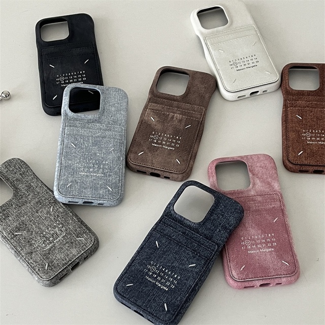 Wholesale Fashion Hand-stitched Leather Denim Minimalist Phone case with Card Slot Holder Men Women for iPhone 17 16 Pro Max