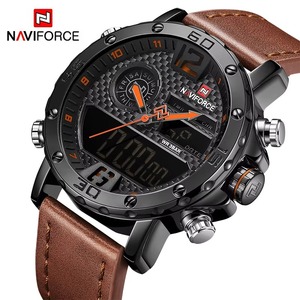 Montre à quartz à double affichage Drioshipping avec logo personnalisé, affichage LED en cuir, montre-bracelet pour homme, montre de business - Product Image 1