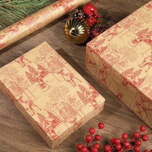 Hot Design Thickened Matte Craft <b>Paper</b> Vintage Bronzing Elk & Tree Pattern Christmas Gift Packing <b>Paper</b> Roll - Product Image 5
