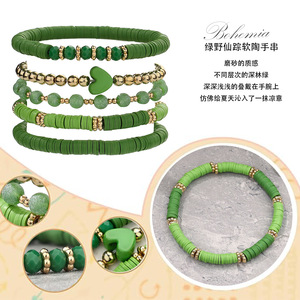 Pulseras elásticas con cuentas de arcilla polimérica dorada apilable para mujer, conjunto de joyas de acero inoxidable para aniversario <span class=keywords><strong>y</strong></span> <span class=keywords><strong>amistad</strong></span> - Product Image 5