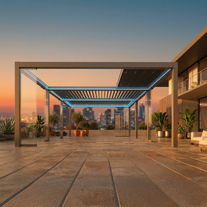 Pérgola Bioclimática 4x4 para Exteriores, de Aluminio con Recubrimiento en Polvo, con Persianas Motorizadas, Cerramiento de Vidrio Deslizante sin Marco, Diseño Ecológico - Product Image 3