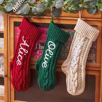 Calcetín Decorativo Navideño Personalizado con Nombre Bordado a Mano, Adorno de Calcetín con Bloques de Color, Venta al por Mayor