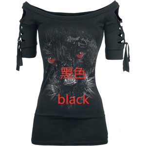 T-shirt da donna Halloween con stampa teschio a maniche corte - Product Image 1