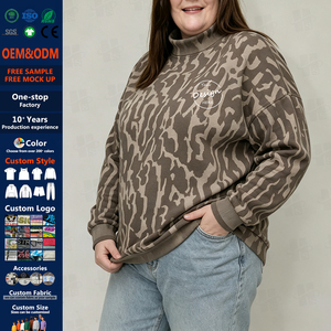 Sudadera de cuello alto de algodón para mujer, talla grande, con logo bordado personalizado, estilo camuflaje, venta al por mayor - Product Image 1