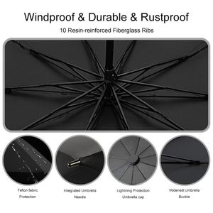 Wholesale 23 Inch 10 Ribs Business Gifts 3 Fold Inverted Reverse Reflective Led Light Handle <b>Automatic</b> <b>Umbrella</b> With Logo Print - Product Image 3