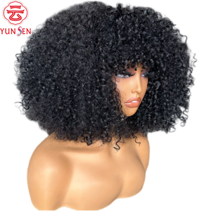 Cheveux humains vierges à 100 %, frisés, avec frange, pour une <span class=keywords><strong>tête</strong></span> entière, noirs, design tendance pour femmes - Product Image 2