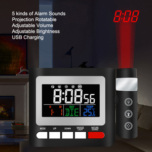 <span class=keywords><strong>Réveil</strong></span> numérique électronique FM coloré avec projecteur d'heure, luminosité réglable, volume, fonction snooze, affichage de la date et de la température, pour bureau et table - Product Image 2