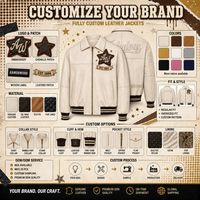 Jaket Kulit Bordir 3D Puff Kustom untuk Pria, Bordir Isi Krim, Logo Timbul, Jaket Varsity Kulit Domba Nappa Vintage OEM