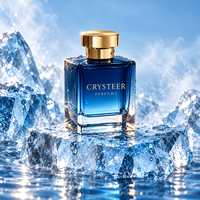 Flacon de parfum carré en verre de luxe, dégradé bleu, avec bouchon pompe, aromathérapie, 30ml/50ml/100ml, emballage personnalisé avec logo