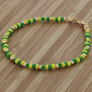 <span class=keywords><strong>Pulseras</strong></span> Chapadas en Oro con Cuentas Verdes y Amarillas <span class=keywords><strong>de</strong></span> Babalawo Amuleto Unisex <span class=keywords><strong>de</strong></span> Orula Accesorios <span class=keywords><strong>de</strong></span> Joyería <span class=keywords><strong>de</strong></span> Santería - Product Image 2