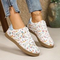 Baskets basses à lacets pour femmes, à bout arrondi, imprimé floral coloré, semelle en caoutchouc, chaussures décontractées pour la marche quotidienne