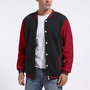 Chaqueta Varsity Negra y Roja para Hombre, Estilo Casual, Cierre de Botones, Cuello Camisero, Bloques de Color, Exterior de Poliéster y Algodón, Corte Regular - Product Image 1