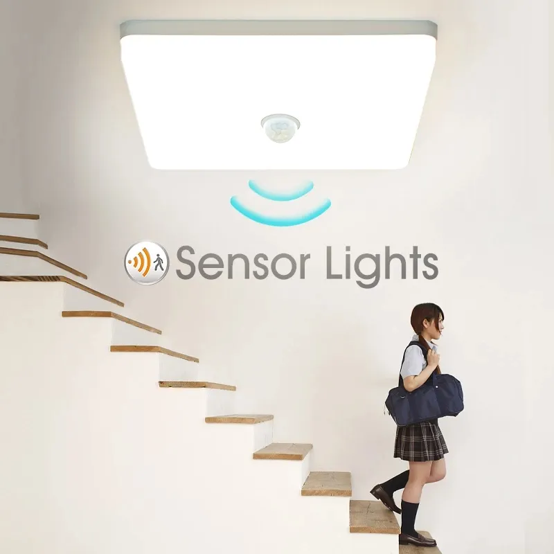 UFO Human Sensor Panel Lamp Indoor Round Square 18W 24W 36W LED Stair Ceiling Light With Motion Detector Smart Sensor Light