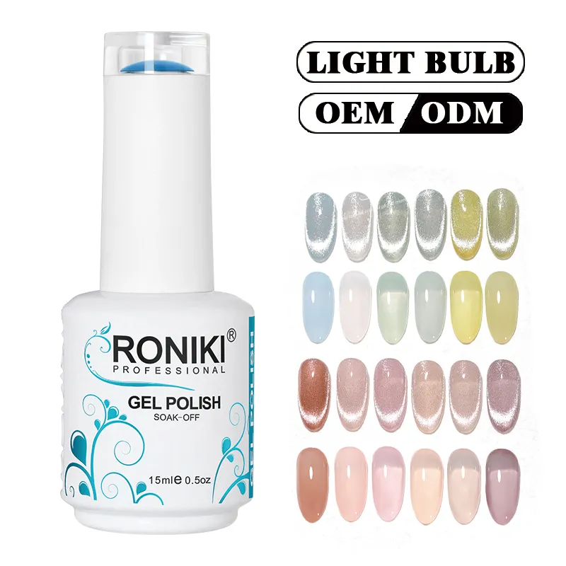 RONIKI Glitter Gel Nail Polish Oem Color Soak Off Long Lasting Custom Logo Private Label Hema Free Light Bulb Cat Eye Gel