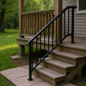 Corrimano ad arco neri retrò per scale esterne, in ferro, design a 5-6 gradini - Product Image 2