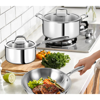 Ensemble de casseroles et poêles à induction de haute qualité Batterie de cuisine en acier inoxydable triplement non toxique 11 pièces