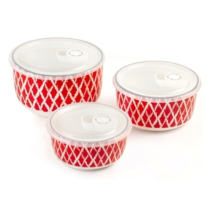 Set di 3 Contenitori per Alimenti con Coperchi 360 620 1000 Ml Design con Motivo Rosso - Product Image 1