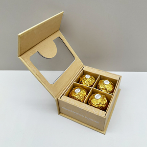 Boîtes à chocolat personnalisées de luxe en gros, emballages cadeaux rigides, boîte à chocolat kraft à 4 cavités avec fenêtre - Product Image 2