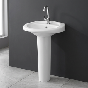 Lavabo sur pied carré en céramique blanc brillant de style européen, effet marbre, pour salle de bain de centre commercial ou villa, export Inde - Product Image 5