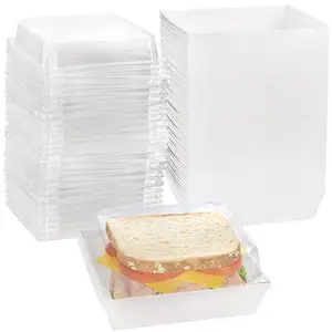 Boîtes en papier d'emballage de boulangerie pâtisserie blanche personnalisée pour dessert Boîte à biscuits transparente pour sandwich à gâteau Livraison avec fenêtre transparente avec couvercle