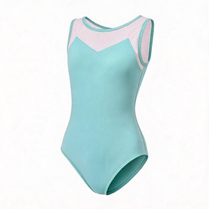 Justaucorps de ballet sans manches pour femme, avec empiècements en maille, taille élastique en spandex, extensible, pour entraînement, gymnastique et spectacle - Product Image 2