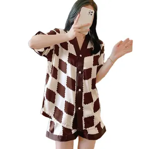 Women's Pajamas 2023 New Summer Ice Silk Mesh Popular Large Size Short Sleeve Cardigan Ins Home Wear