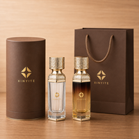 Kit de flacon de parfum haut de gamme avec logo personnalisé, flacon transparent ambré bleu rouge dégradé, bouchon doré en relief