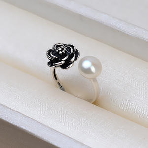 Bague ouverte en argent S925 pour femme avec support de bijoux en perles DIY réglable, 19 motifs de petites fleurs - Product Image 3