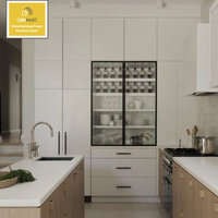 CBMMART 2026 – Fournisseur d'armoires de cuisine modulaires intelligentes sur mesure – Conception moderne en MDF avec comptoir en marbre et robinet à charnière