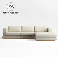 Canapé d'angle modulable 3 places en tissu et bois, style moderne campagnard, pour salon d'appartement