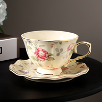Ensemble de tasses à café en céramique de luxe léger avec motif floral rétro pour un thé de l'après-midi élégant et un cadeau haut de gamme